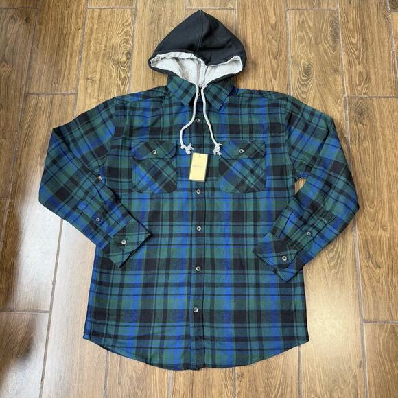 Gioberti Men's Removable Hoodie Plaid Checkered Flannel Button Down Shirt, M - Picture 1 of 5